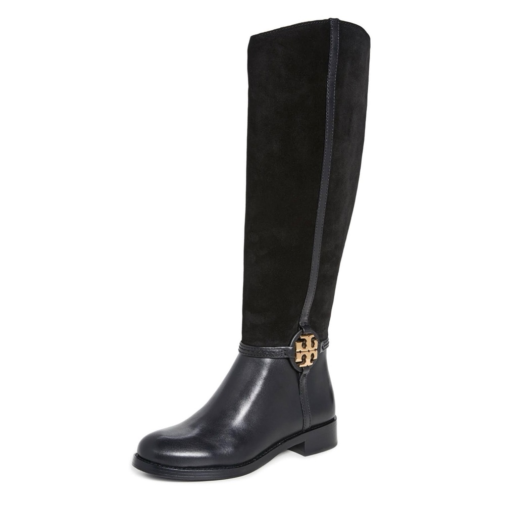 Tory Burch Black Leather & Suede Knee High Boots
